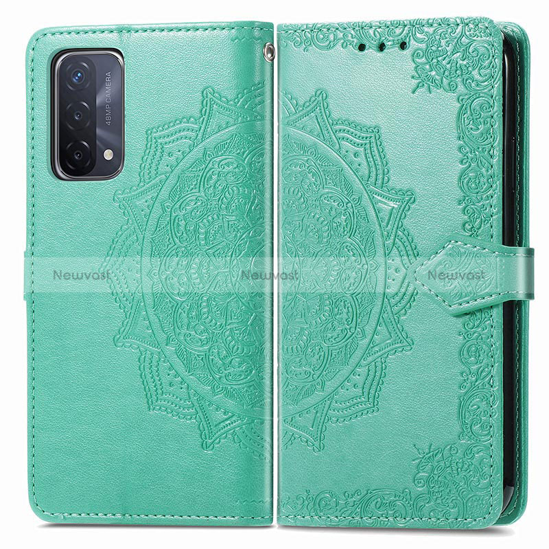 Leather Case Stands Fashionable Pattern Flip Cover Holder for Oppo A54 5G Green
