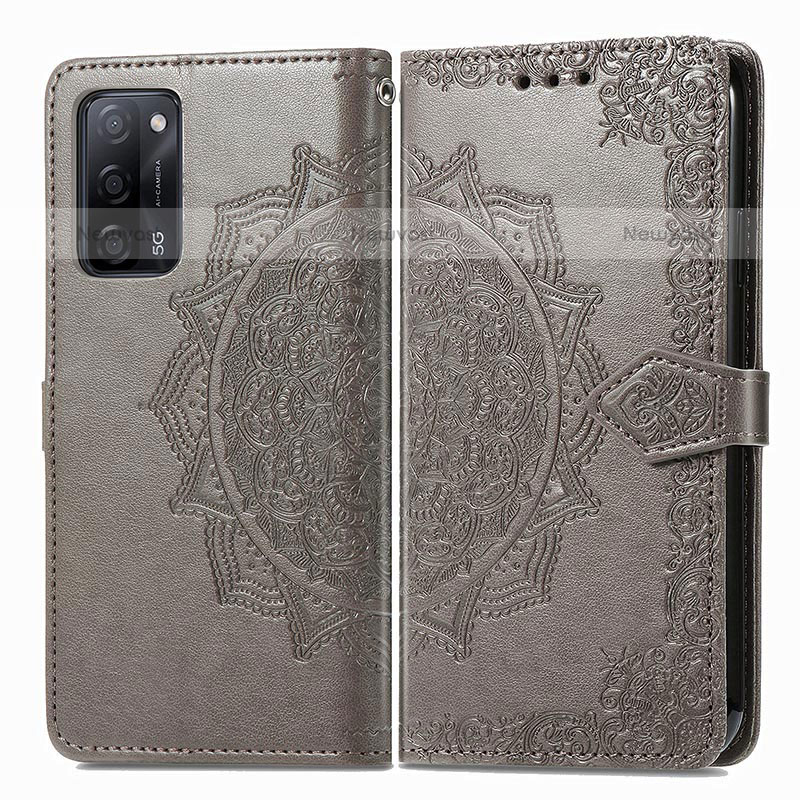Leather Case Stands Fashionable Pattern Flip Cover Holder for Oppo A55 5G Gray