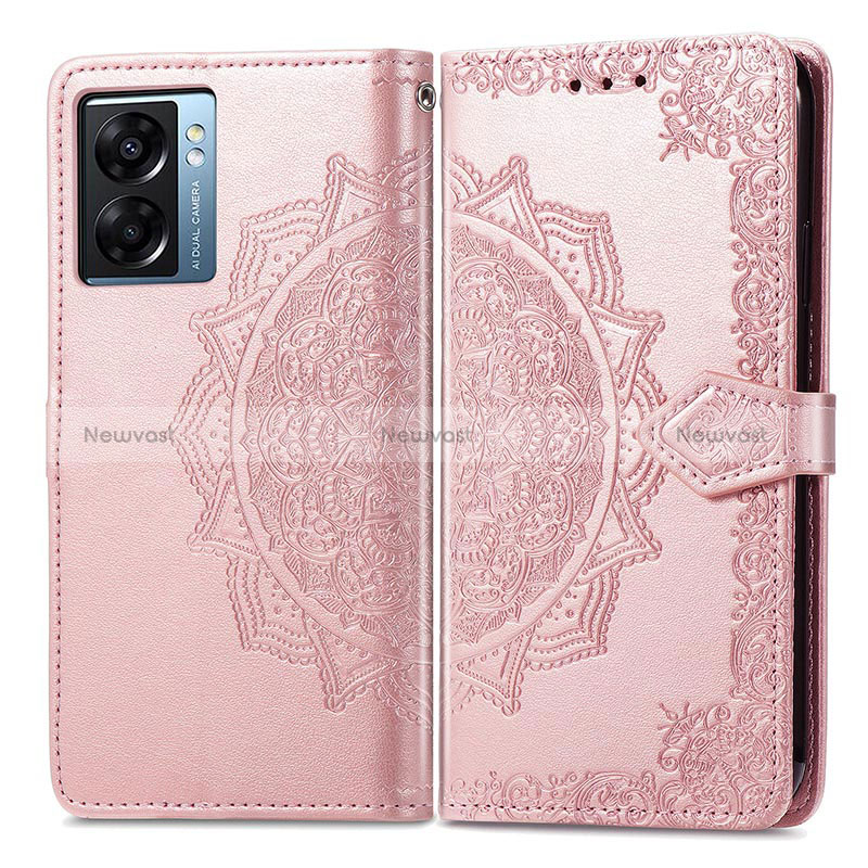 Leather Case Stands Fashionable Pattern Flip Cover Holder for Oppo A57 5G Rose Gold