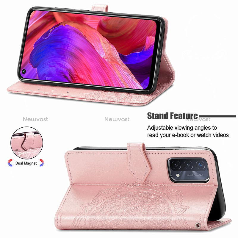Leather Case Stands Fashionable Pattern Flip Cover Holder for Oppo A74 5G