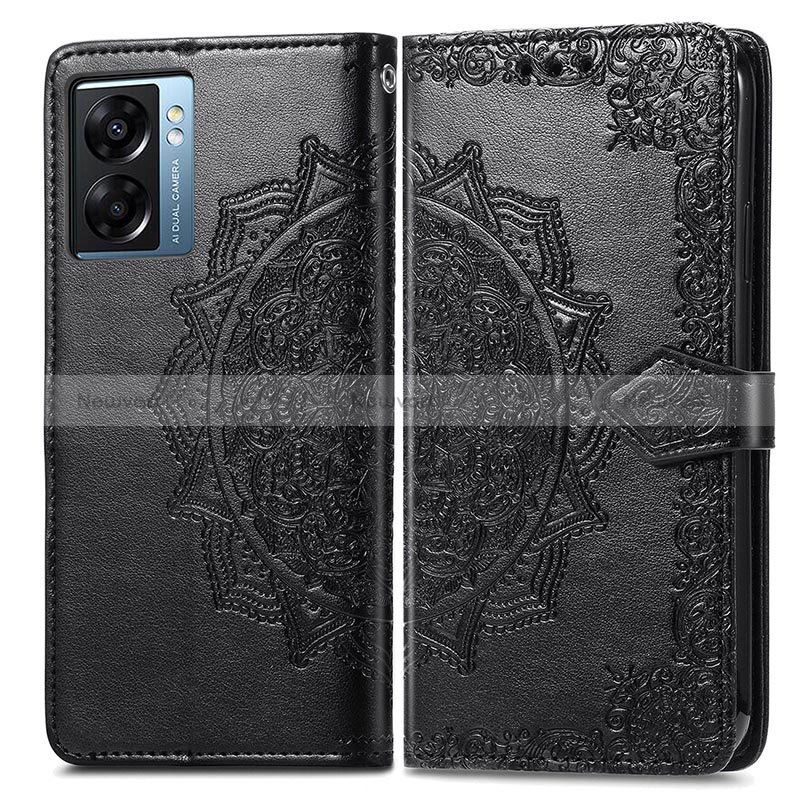 Leather Case Stands Fashionable Pattern Flip Cover Holder for Oppo A77 5G Black