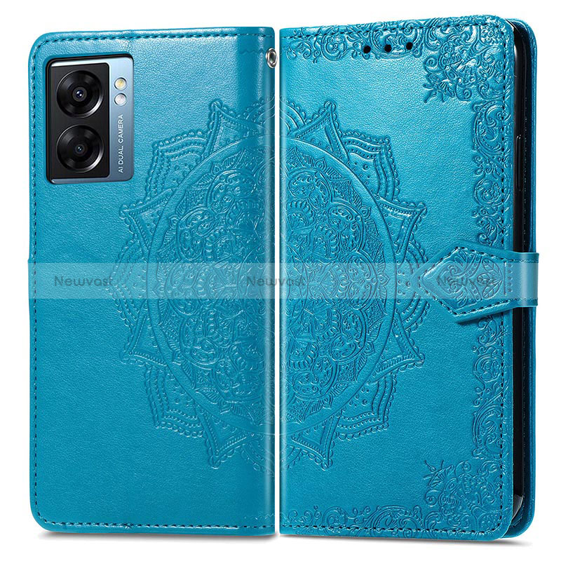 Leather Case Stands Fashionable Pattern Flip Cover Holder for Oppo A77 5G Blue