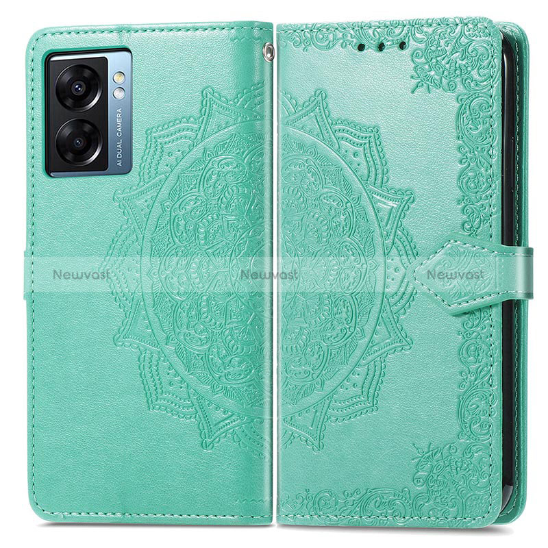 Leather Case Stands Fashionable Pattern Flip Cover Holder for Oppo A77 5G Green