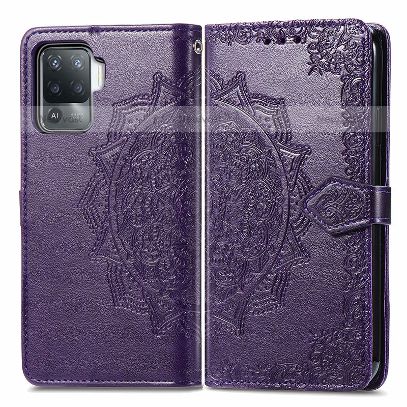 Leather Case Stands Fashionable Pattern Flip Cover Holder for Oppo A94 4G Purple