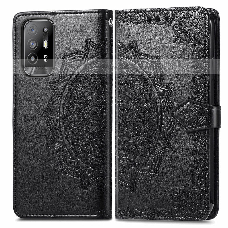 Leather Case Stands Fashionable Pattern Flip Cover Holder for Oppo A94 5G Black