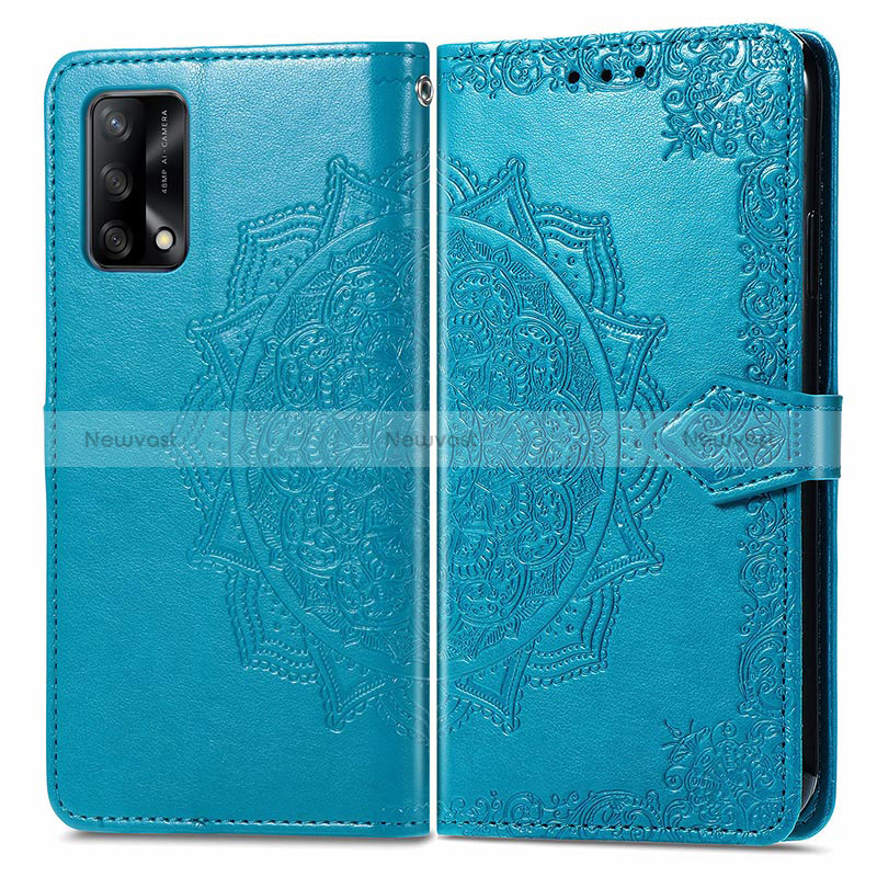Leather Case Stands Fashionable Pattern Flip Cover Holder for Oppo F19 Blue