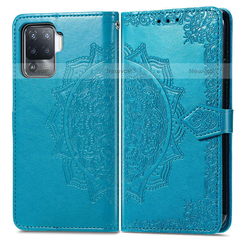 Leather Case Stands Fashionable Pattern Flip Cover Holder for Oppo F19 Pro Blue