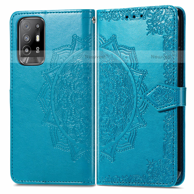 Leather Case Stands Fashionable Pattern Flip Cover Holder for Oppo F19 Pro+ Plus 5G Blue