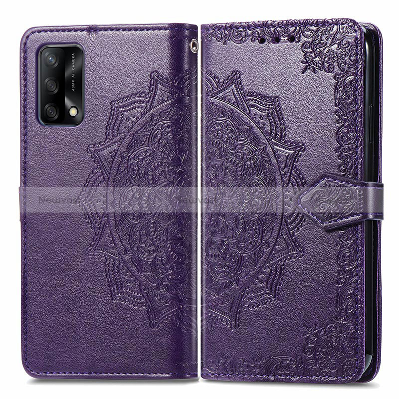 Leather Case Stands Fashionable Pattern Flip Cover Holder for Oppo F19 Purple