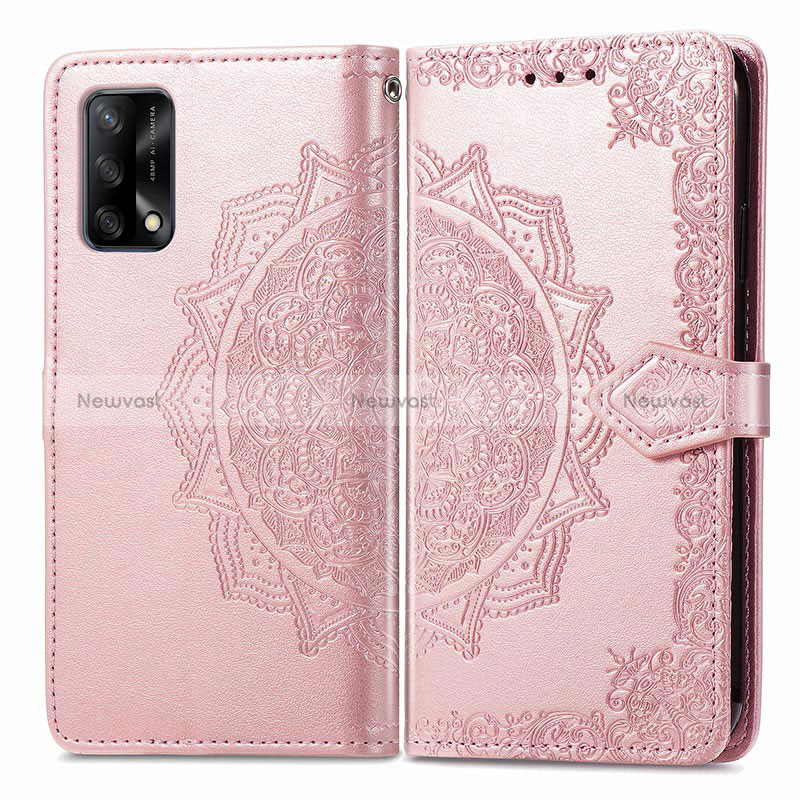 Leather Case Stands Fashionable Pattern Flip Cover Holder for Oppo F19 Rose Gold