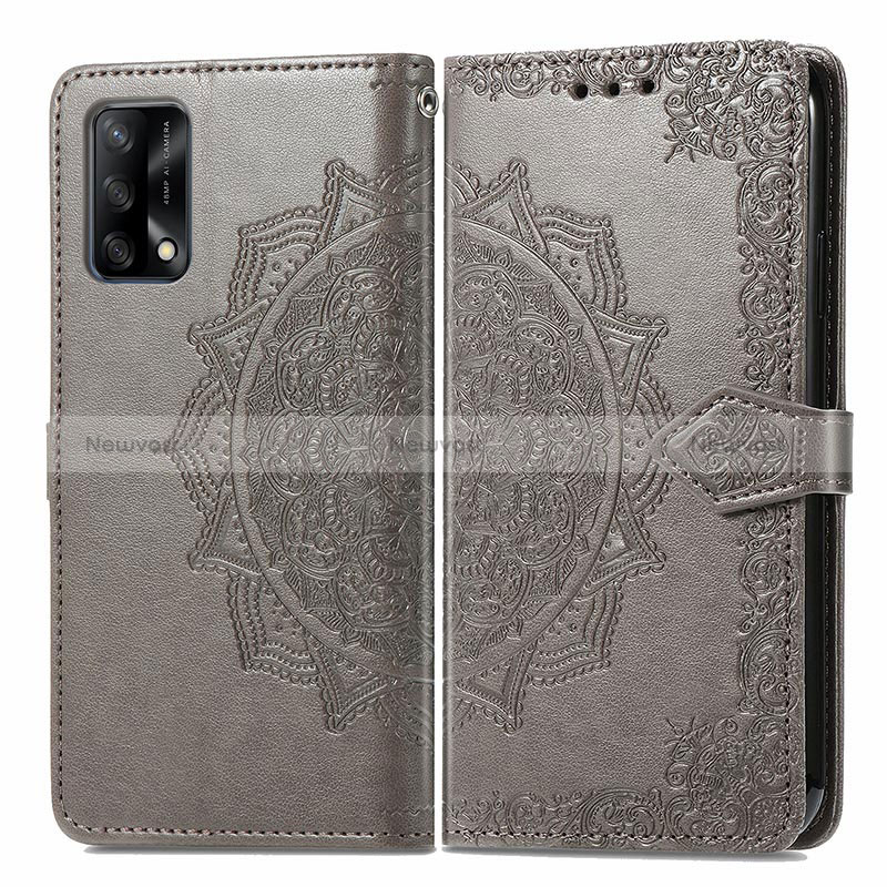 Leather Case Stands Fashionable Pattern Flip Cover Holder for Oppo F19s Gray