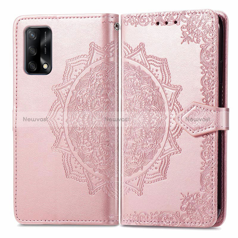 Leather Case Stands Fashionable Pattern Flip Cover Holder for Oppo F19s Rose Gold