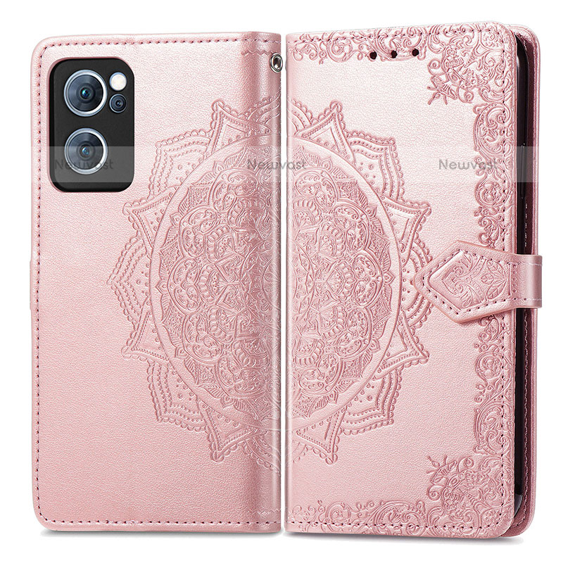 Leather Case Stands Fashionable Pattern Flip Cover Holder for Oppo F21 Pro 4G Rose Gold