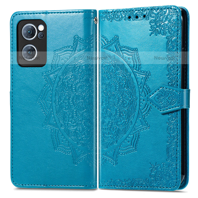 Leather Case Stands Fashionable Pattern Flip Cover Holder for Oppo F21s Pro 4G Blue