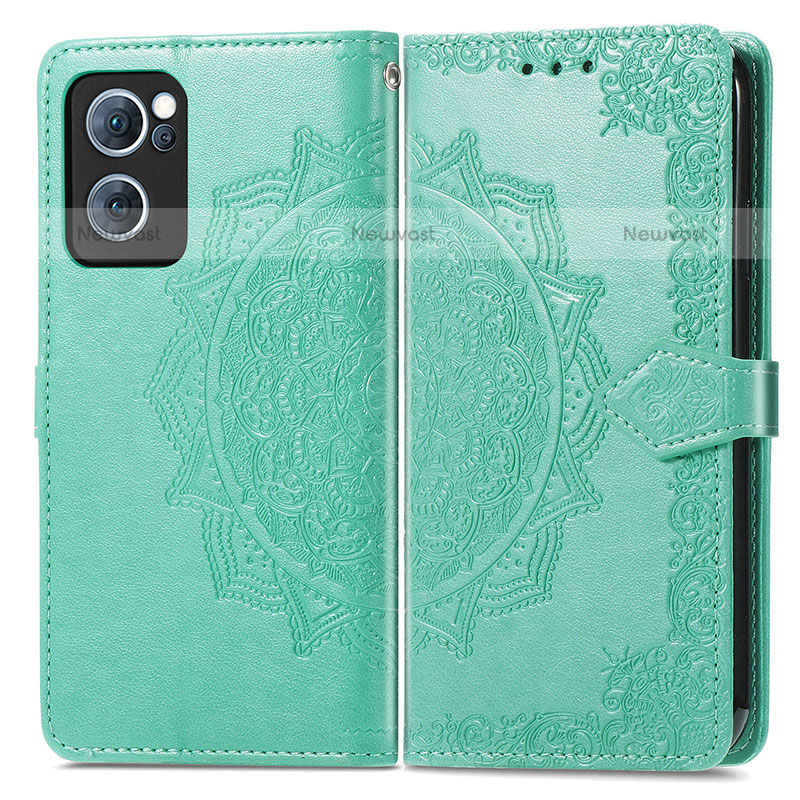 Leather Case Stands Fashionable Pattern Flip Cover Holder for Oppo F21s Pro 4G Green