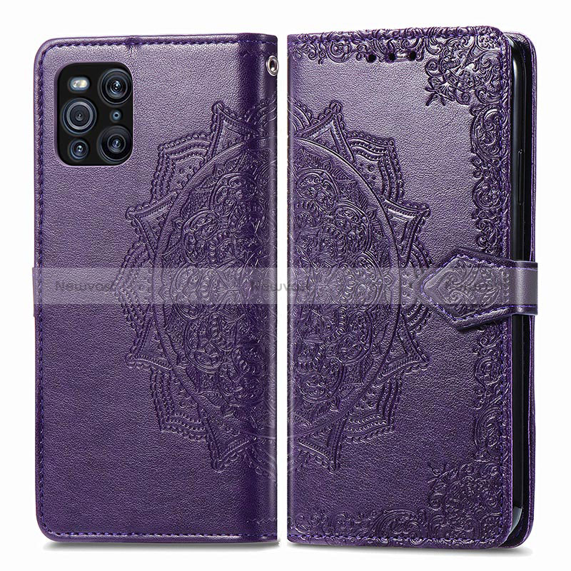 Leather Case Stands Fashionable Pattern Flip Cover Holder for Oppo Find X3 5G Purple