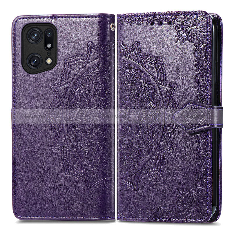 Leather Case Stands Fashionable Pattern Flip Cover Holder for Oppo Find X5 5G Purple