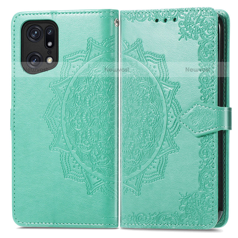 Leather Case Stands Fashionable Pattern Flip Cover Holder for Oppo Find X5 Pro 5G Green