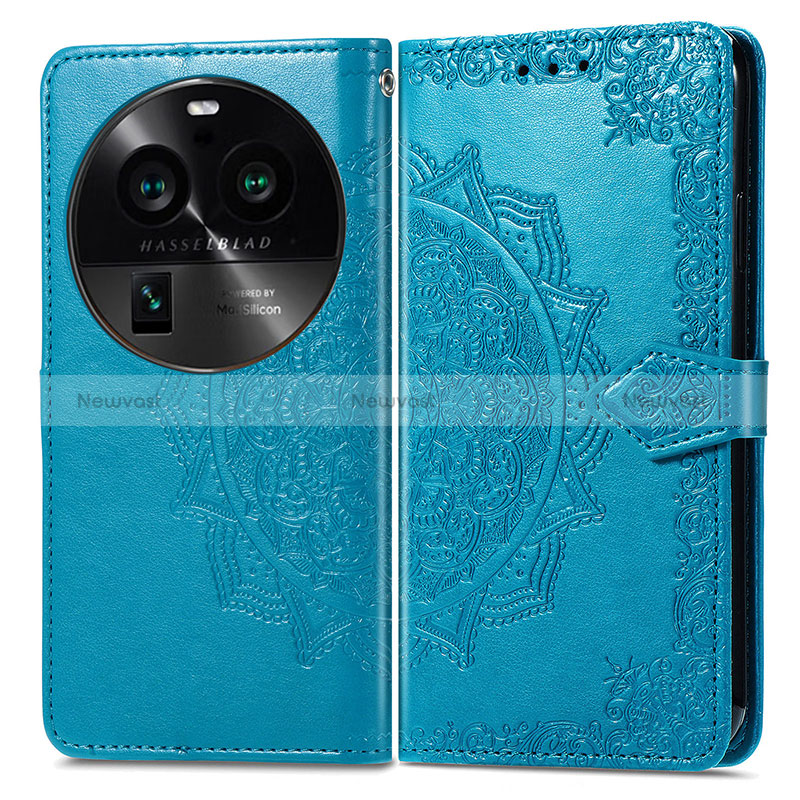 Leather Case Stands Fashionable Pattern Flip Cover Holder for Oppo Find X6 5G Blue