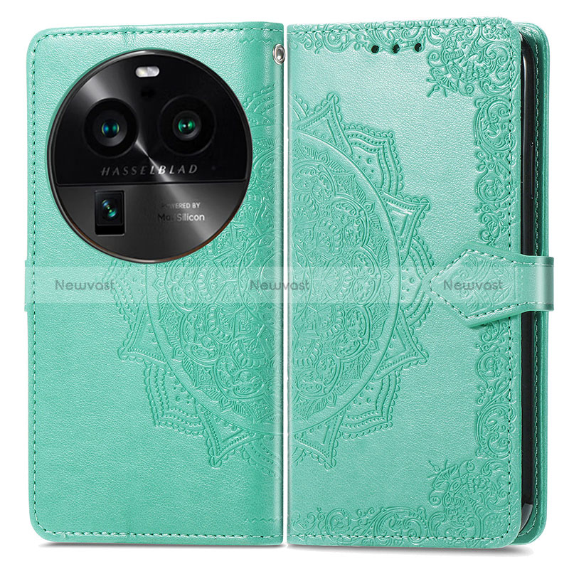 Leather Case Stands Fashionable Pattern Flip Cover Holder for Oppo Find X6 5G Green