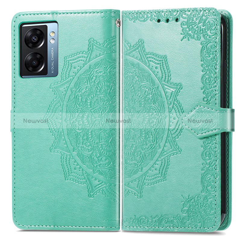 Leather Case Stands Fashionable Pattern Flip Cover Holder for Oppo K10 5G India Green