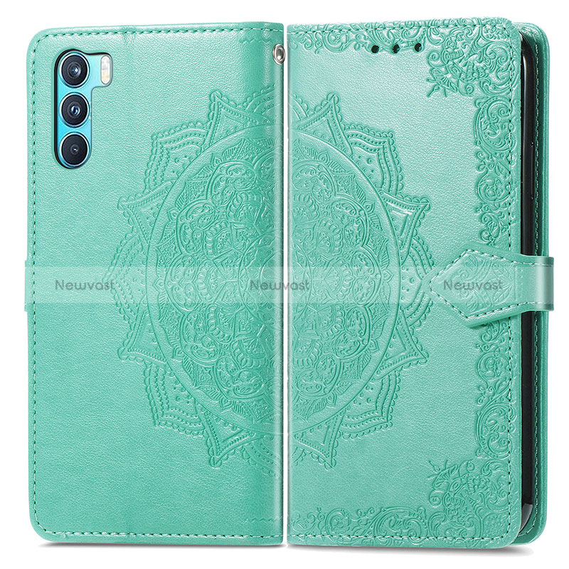 Leather Case Stands Fashionable Pattern Flip Cover Holder for Oppo K9 Pro 5G Green