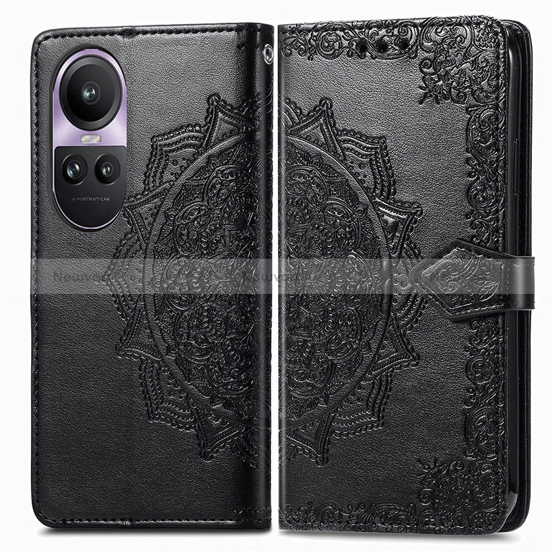 Leather Case Stands Fashionable Pattern Flip Cover Holder for Oppo Reno10 Pro 5G Black