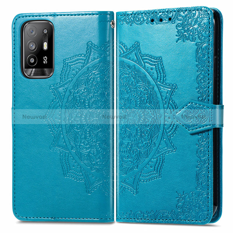 Leather Case Stands Fashionable Pattern Flip Cover Holder for Oppo Reno5 Z 5G Blue