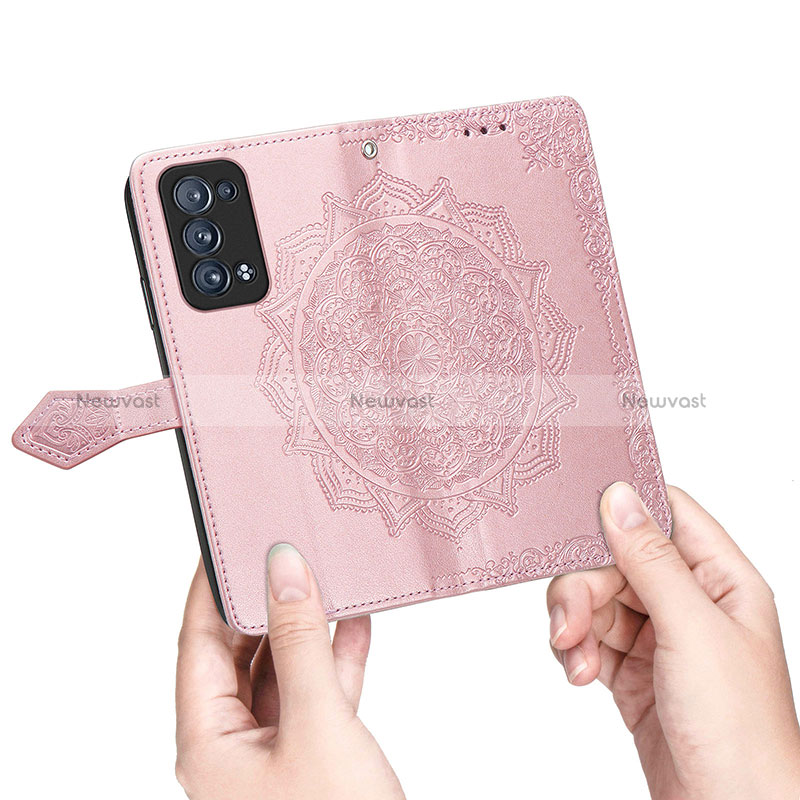 Leather Case Stands Fashionable Pattern Flip Cover Holder for Oppo Reno6 Pro+ Plus 5G