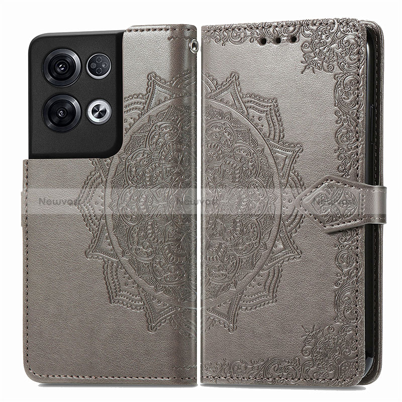 Leather Case Stands Fashionable Pattern Flip Cover Holder for Oppo Reno8 Pro 5G Gray