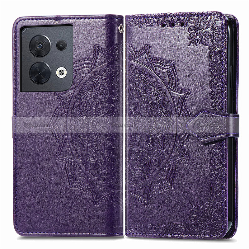 Leather Case Stands Fashionable Pattern Flip Cover Holder for Oppo Reno9 5G Purple