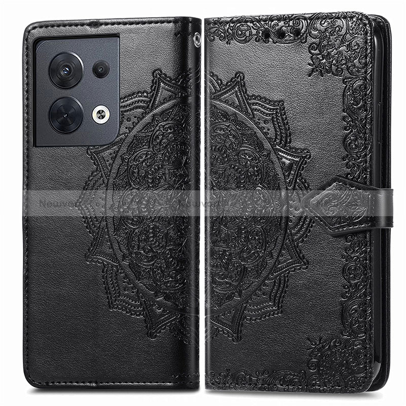 Leather Case Stands Fashionable Pattern Flip Cover Holder for Oppo Reno9 Pro 5G Black