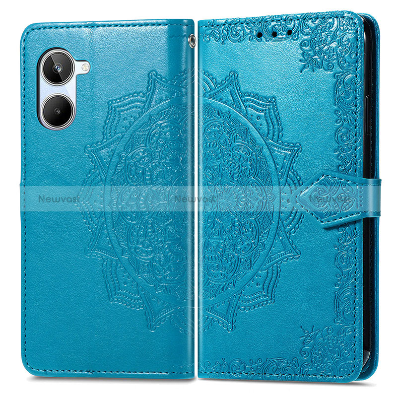 Leather Case Stands Fashionable Pattern Flip Cover Holder for Realme 10 4G Blue