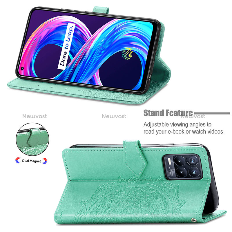 Leather Case Stands Fashionable Pattern Flip Cover Holder for Realme 8 4G