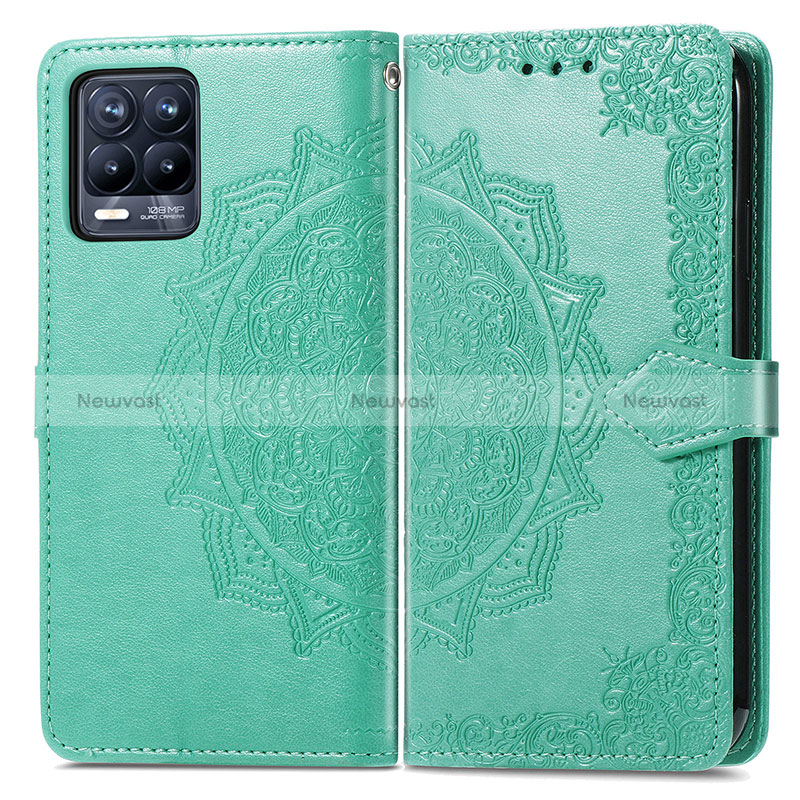 Leather Case Stands Fashionable Pattern Flip Cover Holder for Realme 8 4G Green