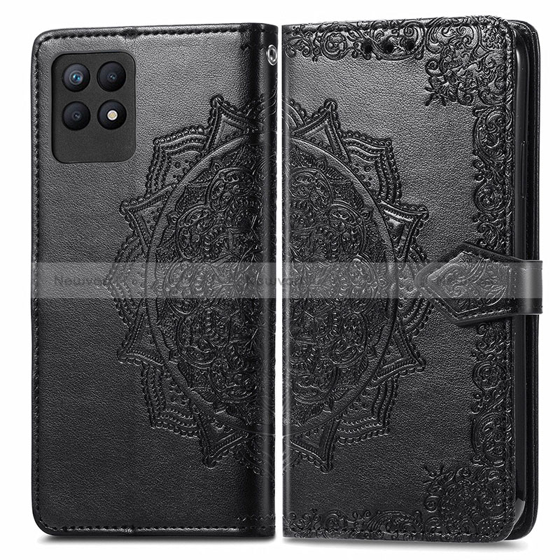 Leather Case Stands Fashionable Pattern Flip Cover Holder for Realme 8i Black