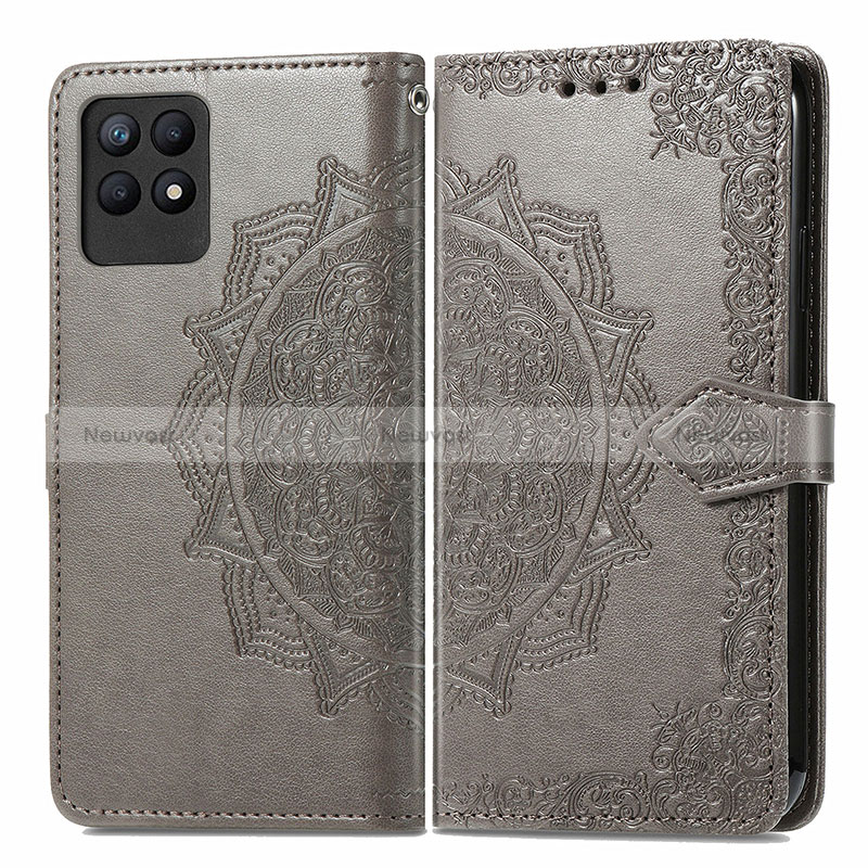 Leather Case Stands Fashionable Pattern Flip Cover Holder for Realme 8i Gray