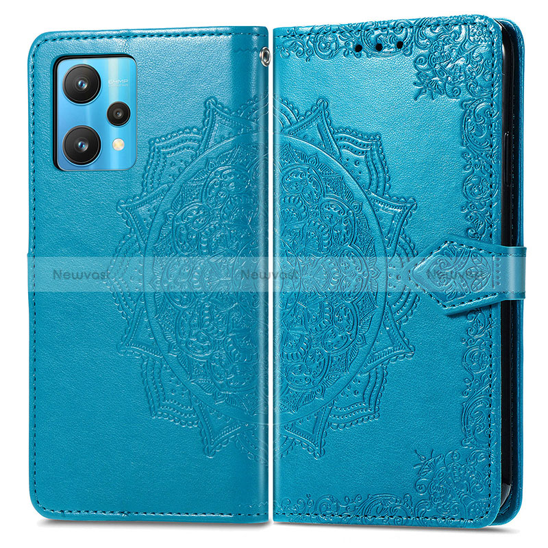 Leather Case Stands Fashionable Pattern Flip Cover Holder for Realme 9 5G Blue