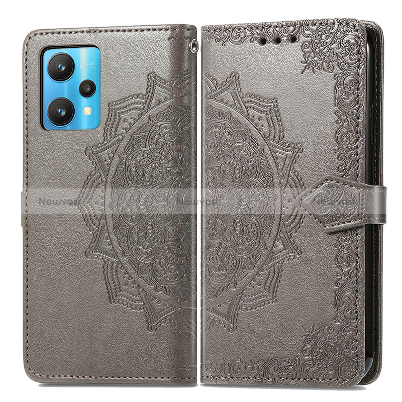 Leather Case Stands Fashionable Pattern Flip Cover Holder for Realme 9 Pro 5G Gray