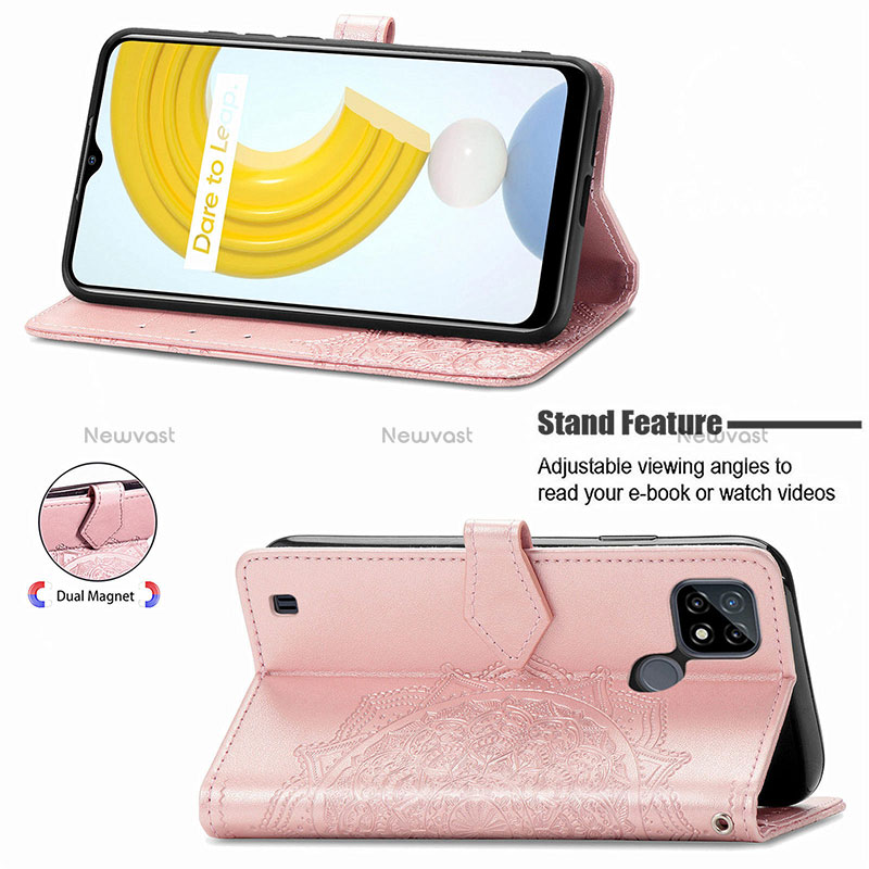 Leather Case Stands Fashionable Pattern Flip Cover Holder for Realme C21Y