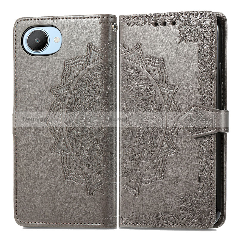 Leather Case Stands Fashionable Pattern Flip Cover Holder for Realme C30 Gray