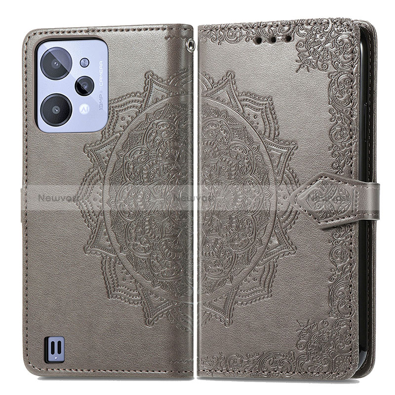 Leather Case Stands Fashionable Pattern Flip Cover Holder for Realme C31 Gray