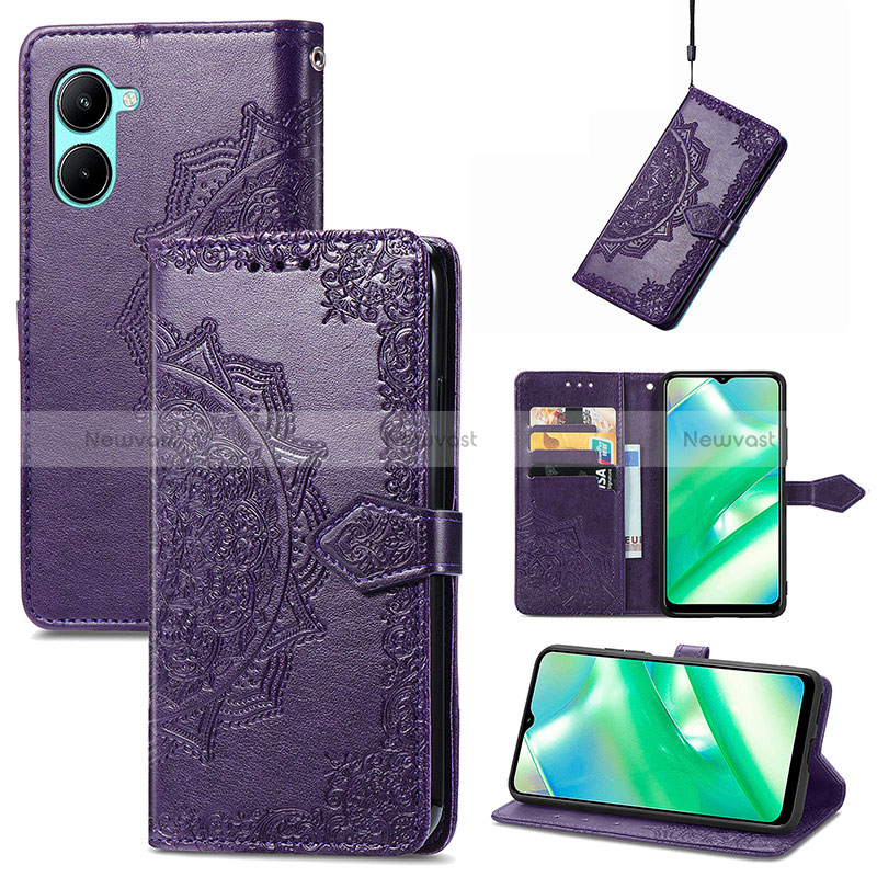 Leather Case Stands Fashionable Pattern Flip Cover Holder for Realme C33