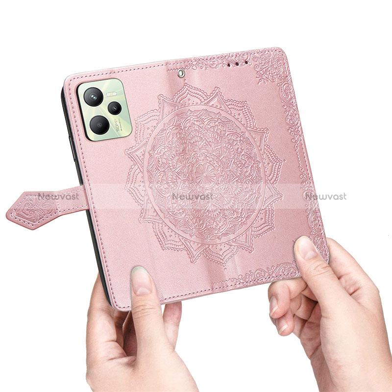 Leather Case Stands Fashionable Pattern Flip Cover Holder for Realme C35