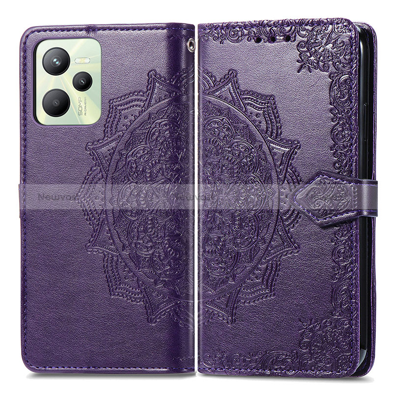 Leather Case Stands Fashionable Pattern Flip Cover Holder for Realme C35 Purple