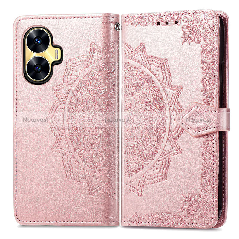 Leather Case Stands Fashionable Pattern Flip Cover Holder for Realme C55