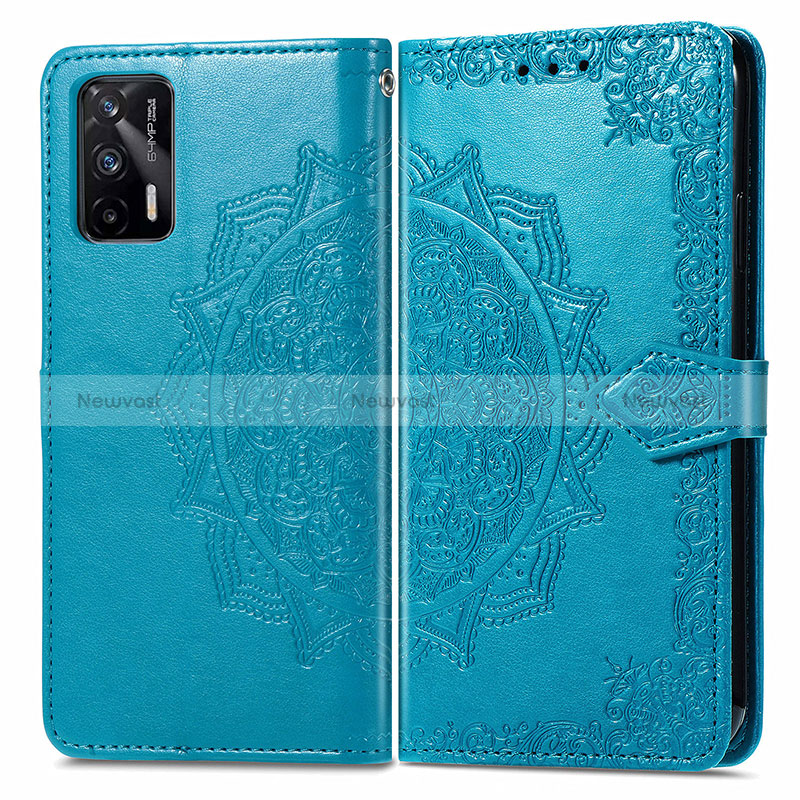 Leather Case Stands Fashionable Pattern Flip Cover Holder for Realme GT 5G Blue