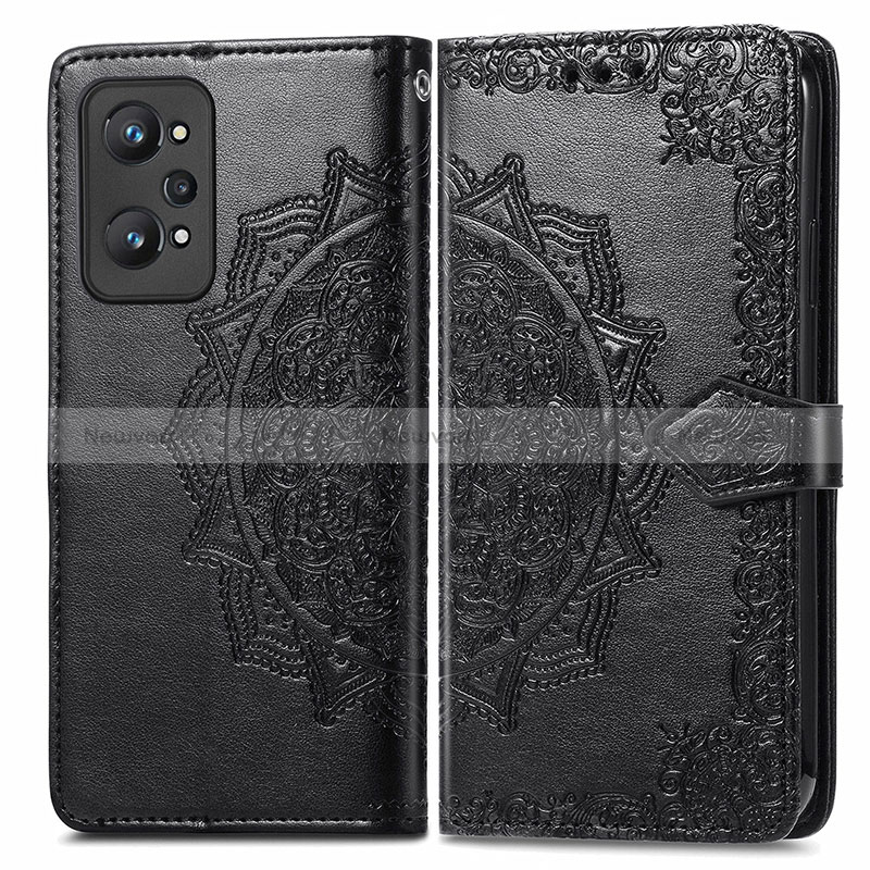 Leather Case Stands Fashionable Pattern Flip Cover Holder for Realme GT Neo 3T 5G Black