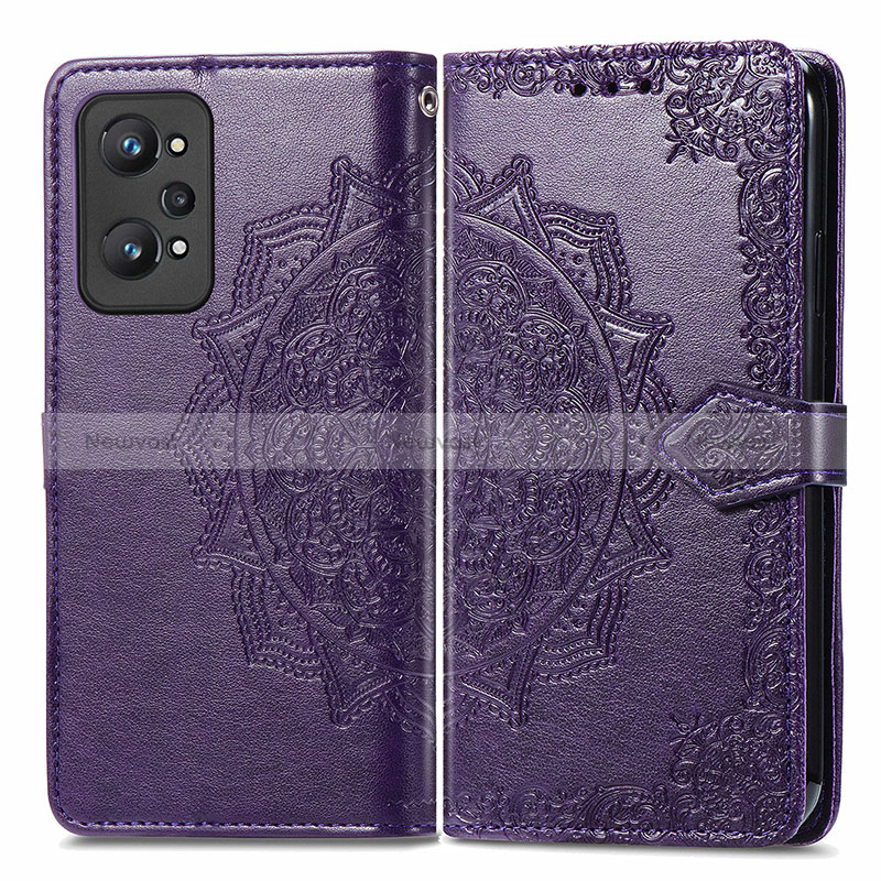 Leather Case Stands Fashionable Pattern Flip Cover Holder for Realme GT Neo 3T 5G Purple