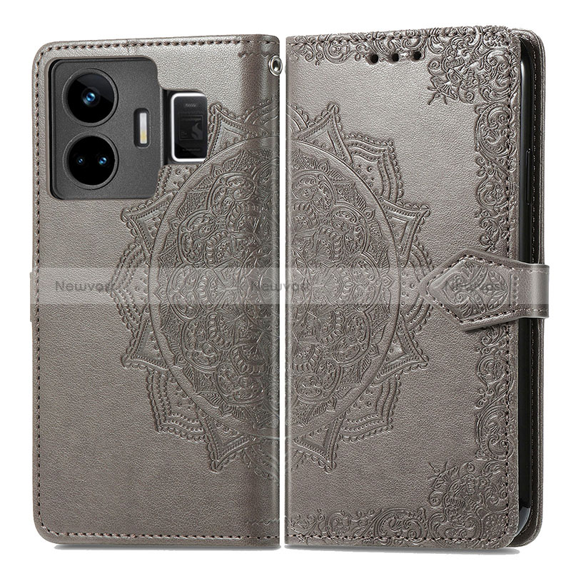 Leather Case Stands Fashionable Pattern Flip Cover Holder for Realme GT Neo5 240W 5G Gray